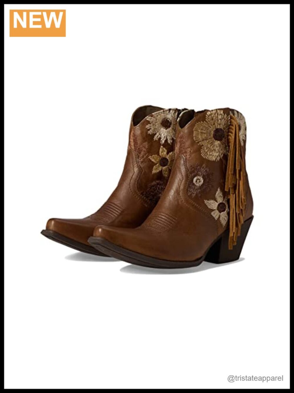 Leather Mid-Calf Western Boots with Embroidered Stitching Zip Closure